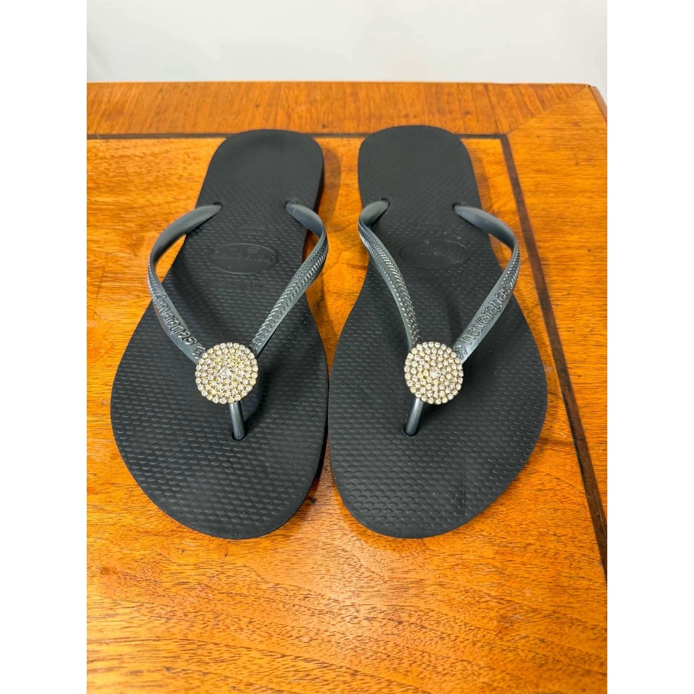 Havaianas Slim Size 41/42 Crystal Glamour Flip Flops Dark Grey Sparkling Sandals